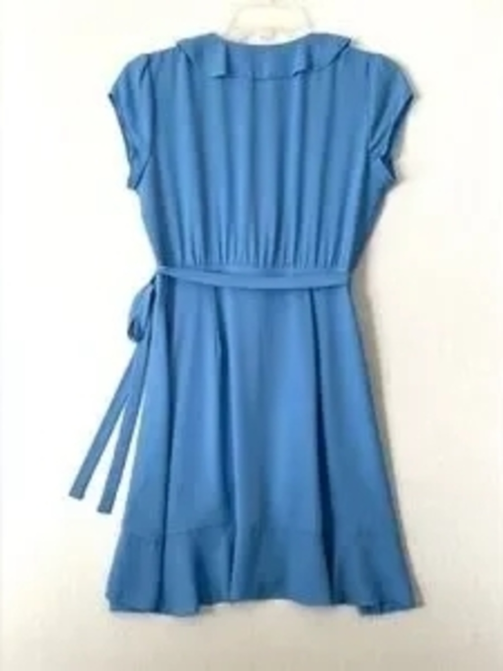 Women’s Light Blue Wrap Dress with Ruffle Tie - Picture 2 of 5